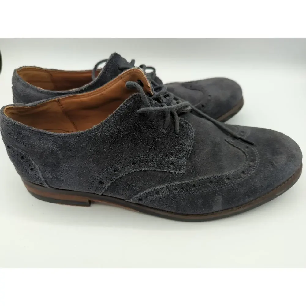 Clarks Broyd Wing Mens Size 7.5 M Oxford Navy Blue Suede Lace Up Dress Shoes